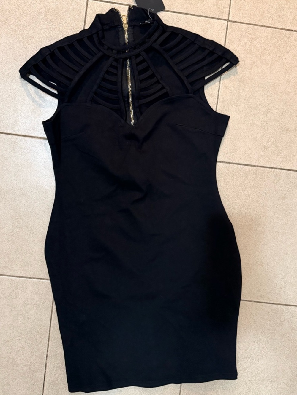 Fashion Nova Black Cage-Neck Bodycon Mini Dress